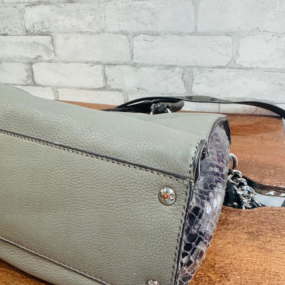 Michael Kors Grey Pebbled Leather & Snakeskin Embossed Satchel Crossbody Bag - Picture 13 of 14